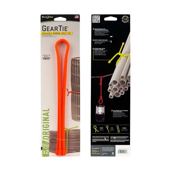 Gear Tie Reusable Rubber Twist Tie 24 In 2 Pack Bright Orange