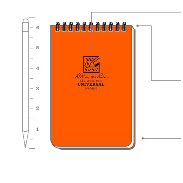 Notebook Top Spiral Bound 4 x 6 White Orange