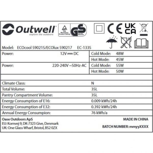 Outwell ECOcool Slate Grey 35 12V-230V